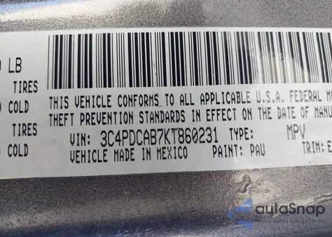 2019 Dodge Journey Se Value Package из США, поврежденный, VIN 3C4PDCAB7KT860231